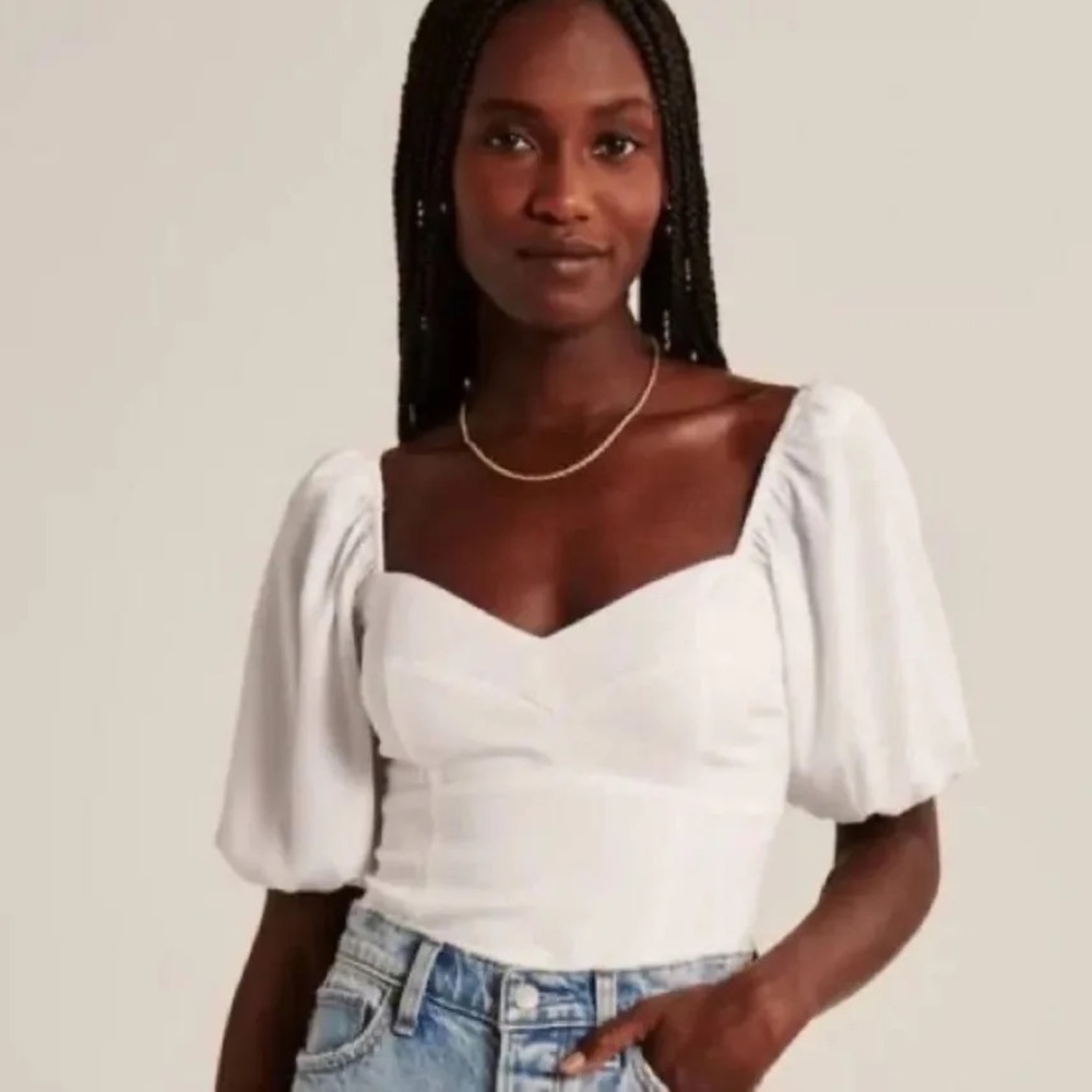 Abercrombie white puff sleeve corset sweetheart top